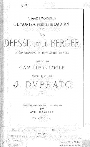 Duprato - La déesse et le berger - Vocal Score - Score