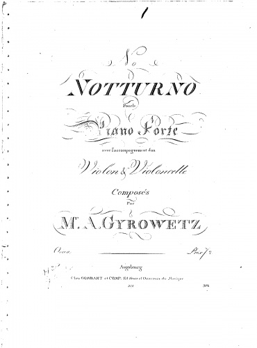 Gyrowetz - Notturno No. 4 for Piano, Violin and Violoncello