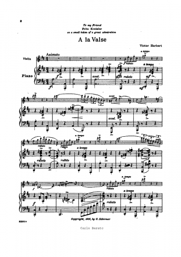 Herbert - A la Valse - Violin and Piano score, Violin part