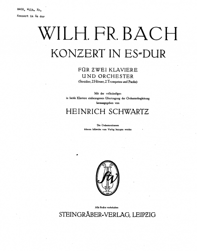 Bach - Concerto for Two Harpsichords, F.46 - For 2 Pianos (Schwartz) - Score