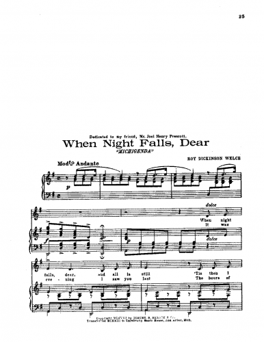 Welch - When Night Falls, Dear - Score