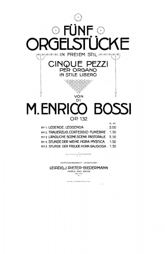 Bossi - Cinque pezzi per organo in stile libero