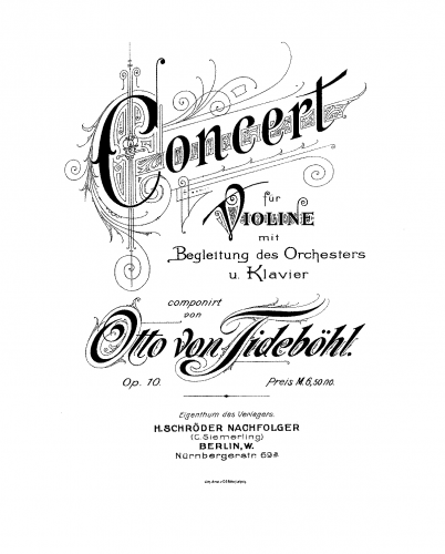 Tideböhl - Violin Concerto, Op. 10 - For Violin and Piano - Piano Score