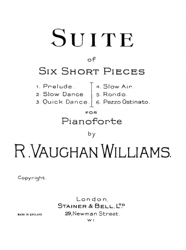Vaughan Williams - Suite of 6 Short Pieces - Score