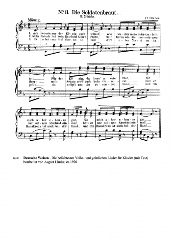 Silcher - Die Soldatenbraut - Piano score; highest note is melody