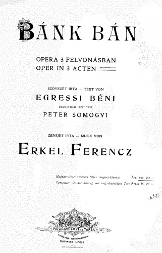 Erkel - Bánk bán - Vocal Score - Score