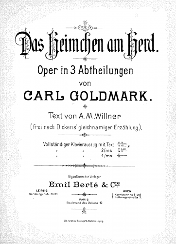 Goldmark - Das Heimchen am Herd - Vocal Score German - Score