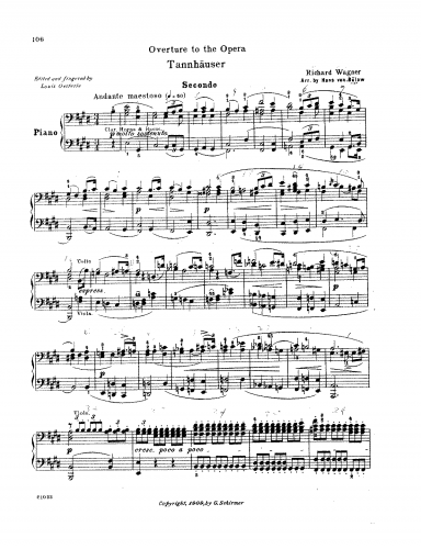 Wagner - Tannhäuser - Overture For Piano 4 hands (Bülow) - Score