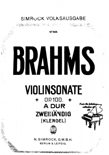 Brahms - Violin Sonata No. 2 - For Piano solo (Klengel) - Score