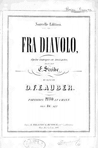 Auber - Fra Diavolo, ou L'hôtellerie de Terracine - Vocal Score Complete Opera - Score