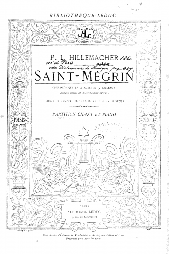 Hillemacher - Saint-Mégrin - Vocal Score - Score