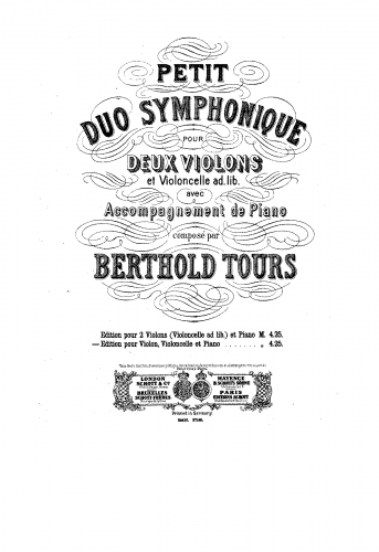 Tours - Petit duo symphonique - For Violin, Cello and Piano