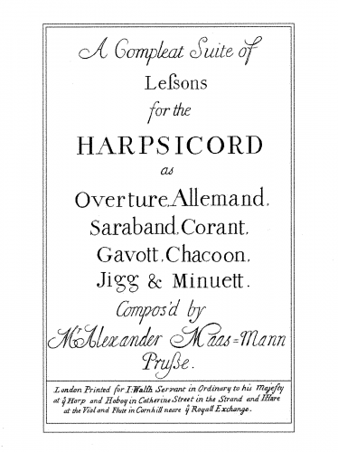 Maasmann - A Complete Suite of Lessons for the Harpsicord - Score