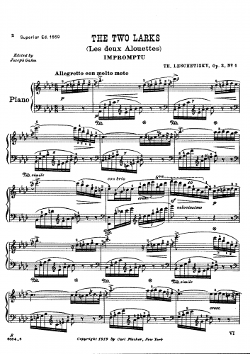 Leschetizky - 2 Pieces for Piano, Op. 2 - Piano Score - 1. Les deux Allouettes