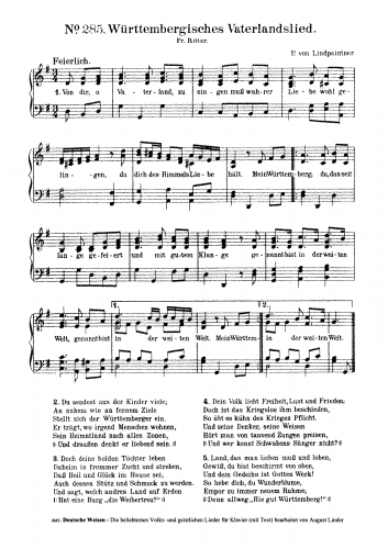 Lindpaintner - Württembergisches Vaterlandslied - Piano Score
