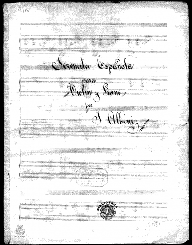 Albéniz - Célèbre Sérénade Espagnole, Op. 181 - For Violin and Piano (Composer?) - Score