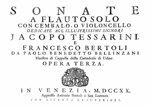 Bellinzani - 12 Recorder Sonatas, Op. 3 - Scores and Parts - Score