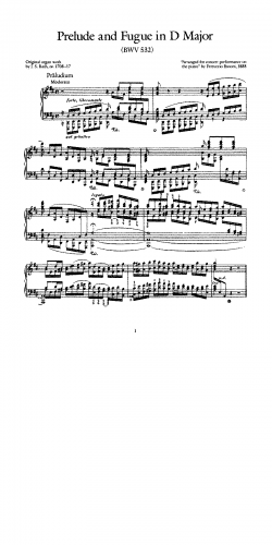 Bach - Prelude and Fugue in D major, BWV 532 - For Piano Solo (Busoni) - Score