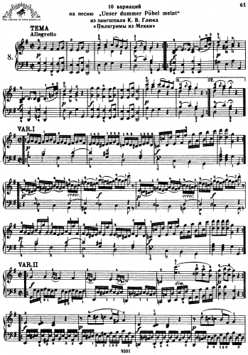 Mozart - 10 Variations on "Unser dummer Pöbel meint" - Piano Score - Score