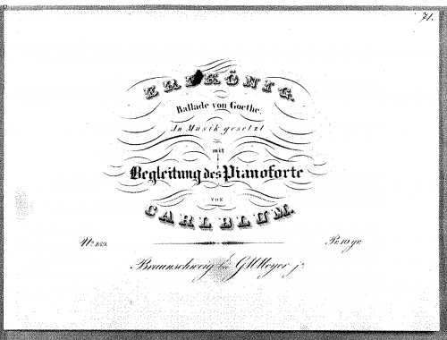 Blum - Erlkönig, Ballade von Goethe in Musik gesetzt mit Begleitung des Pianoforte - Score