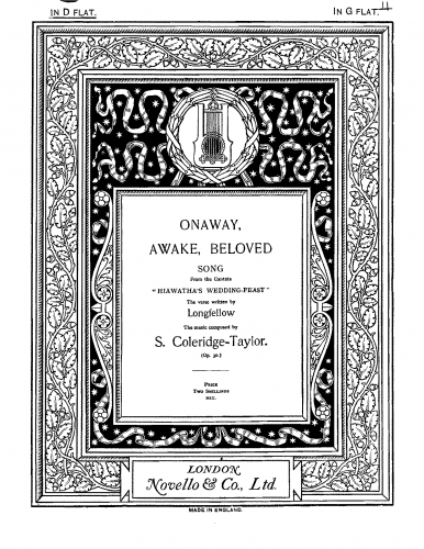 Coleridge-Taylor - The Song of Hiawatha, Op. 30 - Vocal Score Song: 'Onaway! Awake, beloved!' - Score