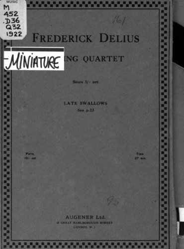 Delius - String Quartet in E minor, RT viii/8 - Score