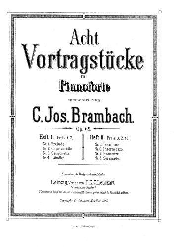 Brambach - Acht Vortragsstücke für Pianoforte - Score