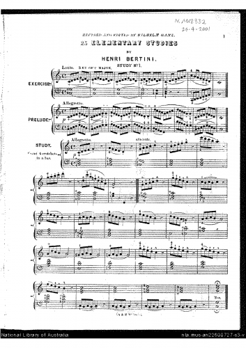 Bertini - 25 Etudes, Op. 137 - Score