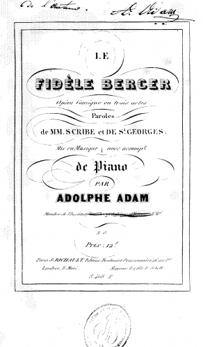 Adam - Le fidèle berger - Vocal Score - Score