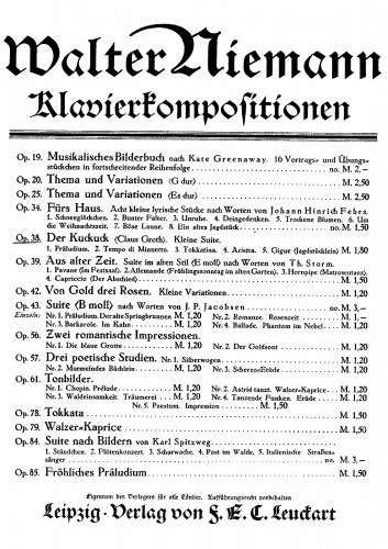 Niemann - Der Kuckuck, Op. 38 - Score
