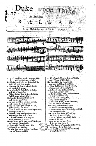 Holcombe - Duke upon Duke, an Excellent Ballad - Score