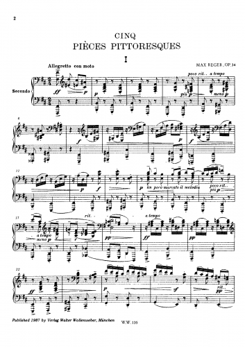 Reger - 5 Pièces pittoresques, Op. 34 - Score