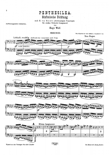 Wolf - Penthesilea - For Piano 4 hands (Reger) - Score