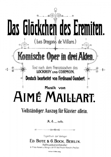 Maillart - Les dragons de Villars - Complete Work For Piano solo - Score