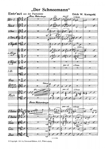 Korngold - Der Schneemann - Full Score Walzer - Zwischenspiel - Orchestral score