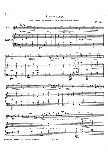 Zajíc - Albumblatt - Piano score