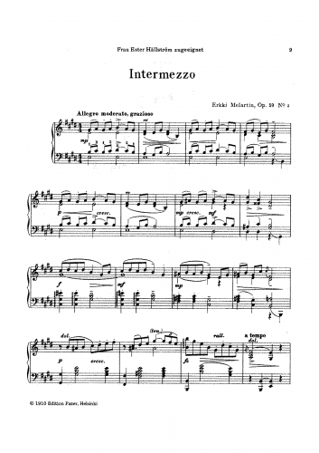 Melartin - Lyric Pieces - Piano Score Selections - 4. Intermezzo in E major