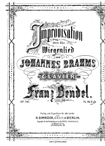 Bendel - Improvisation on the Wiegenlied by Johannes Brahms, Op. 141 - Score