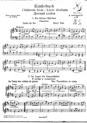 Grechaninov - Livre d'Enfants, Op. 98 - Score