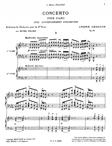 Gédalge - Piano Concerto, Op. 16 - For 2 Pianos (Falcke) - Score