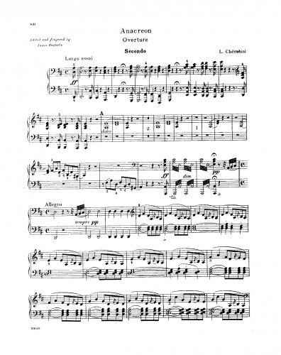 Cherubini - Anacréon, ou Lamour fugitif - Overture For Piano 4 hands - Score