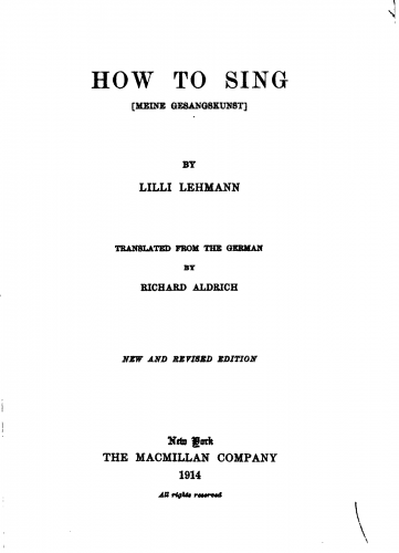 Lehmann - How to Sing - Complete Book English Translation - How to Sing