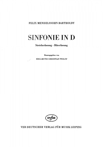 Mendelssohn - String Symphony No. 8 in D major - For Orchestra (Mendelssohn) - Score