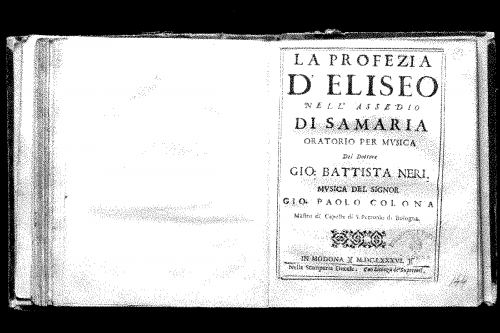 Colonna - La profezia d'Eliseo nell'assedio di Samaria - Libretti - Complete Libretto