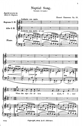 Chausson - Chant nuptial, Op. 15 - Score