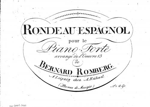 Romberg - Rondeau Espagnol, Op. 13 - For Piano - Score