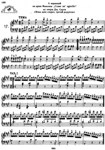 Mozart - 8 Variations on "Come un agnello" - Piano Score - Score