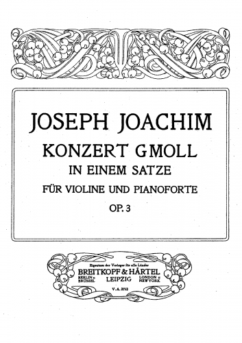 Joachim - Violin Concerto in G - For Violin and Piano