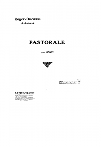 Roger-Ducasse - Pastorale - For Piano 4 hands (Composer) - Score