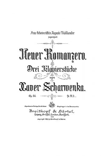 Scharwenka - Neuer Romanzero, Op. 64 - Score